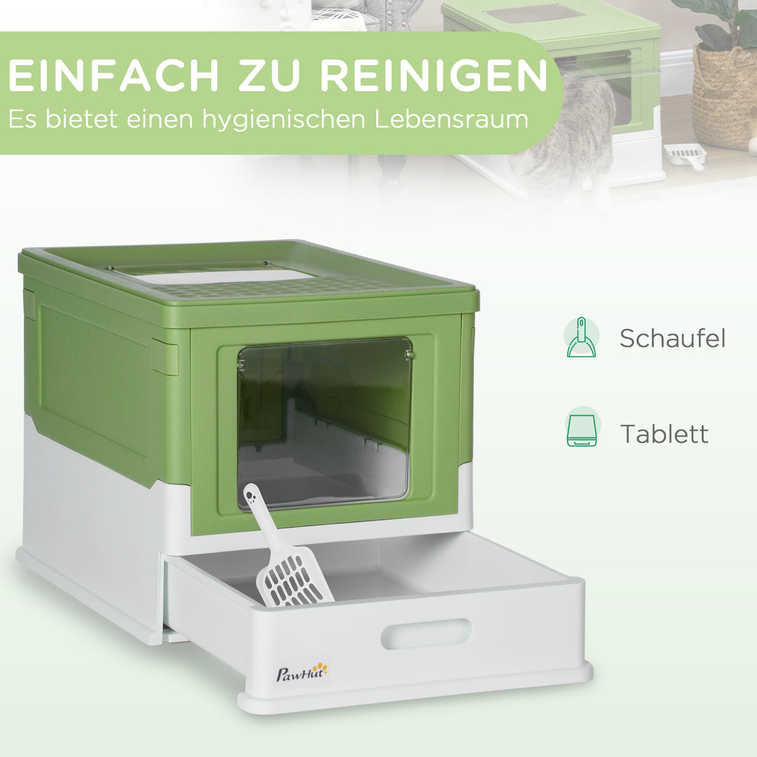Kattebakke, foldbar, 2 døre, kattebakke, 47,5 x 35,5 x 36,7 cm, hvid/grøn