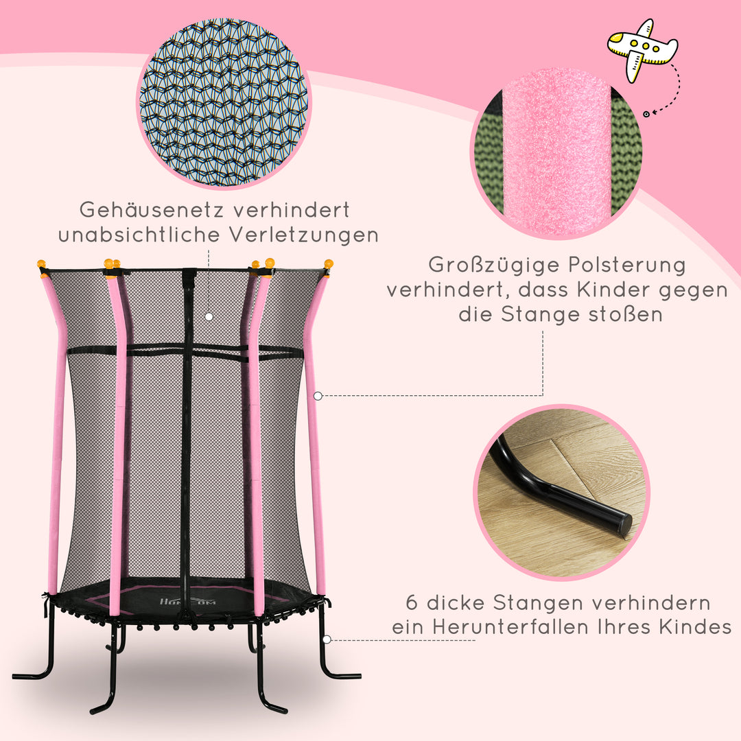 Trampolin til børn, 163,5 cm, med sikkerhedsnet, polstret, stål, lasteevne op til 50 kg