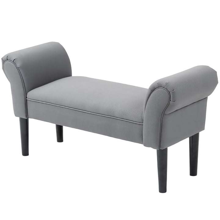 Bænk, sengebænk, robust konstruktion, blød polstring, 102x36x51 cm, grå