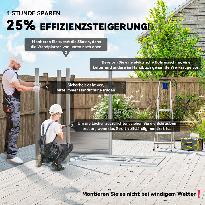 2,43 Cm haveskur, 213 x 131 x 192 cm redskabsskur med gavltag, aflåselig skydedør, vejrbestandig, grå