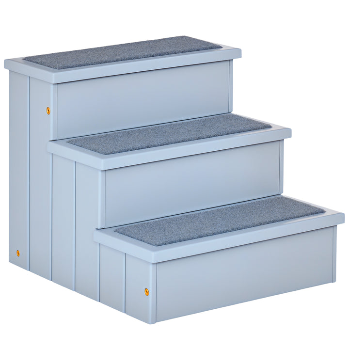 Hundetrappe 3 trin kattetrappe kæledyrstrappe hundetrappe til hunde og katte kæledyrstrappe indgangshjælp med tæppe opbevaringsplads til sovesofa grantræ grå 40,5 x 44,5 x 38 cm