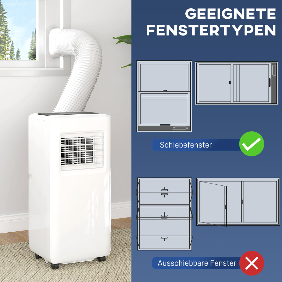 Bærbart klimaanlæg, forskellige indstillinger, LED-display, timer, hjul, hvid