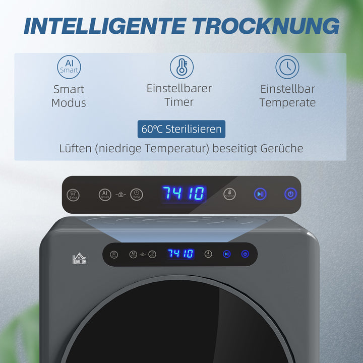 Tørretumbler, 6 programmer, 40-60°c, 4 kg kapacitet, kompakt, touch-betjening, grå