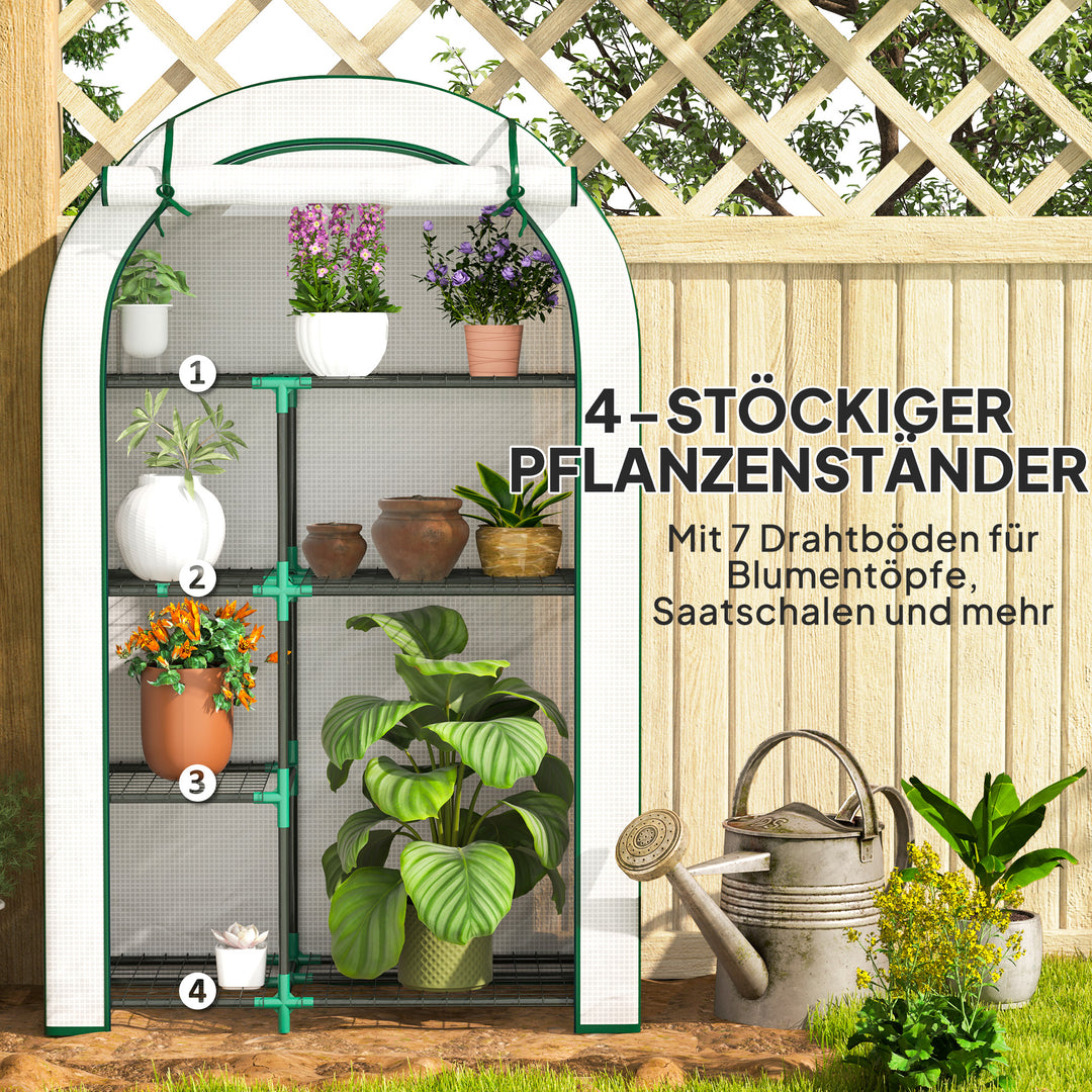 Mini drivhus 4-lags drivhus med plastpresenning bærbar rulleport 100 x 45 x 160 cm hvid