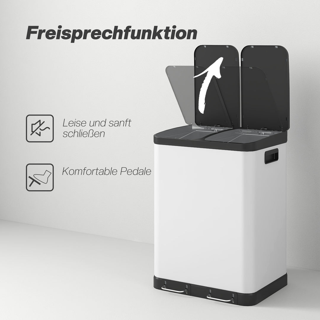 Dobbeltrums affaldsbeholder, 2 x 30L, fingeraftryksresistent, pedal, aftagelige indvendige spande, grå