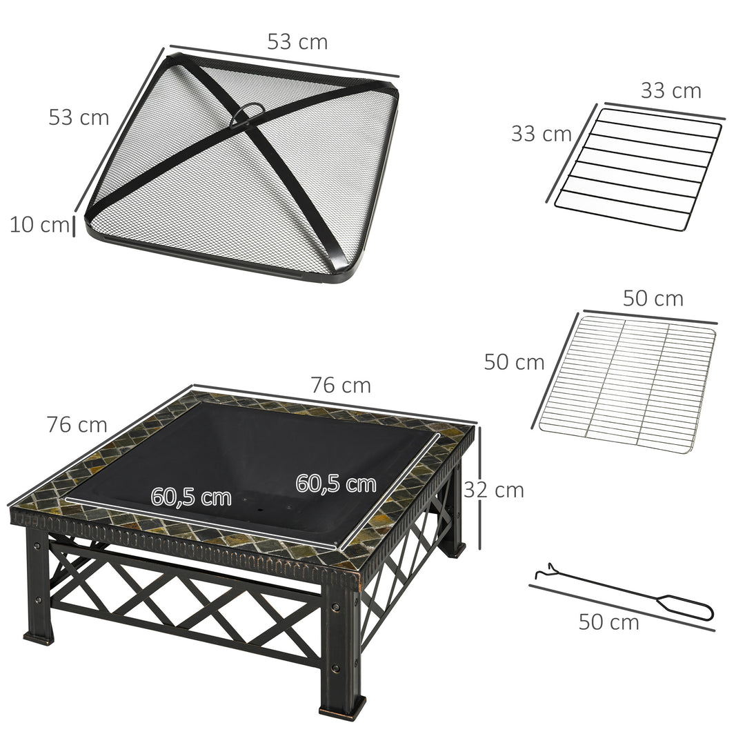 3-i-1 bålfad/bålsted med gnistnet, grillrist og isspand - Havegrill - Sort - 76 cm x 76 cm x 47 cm