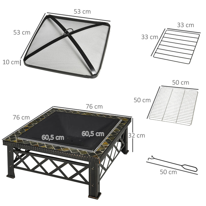 3-i-1 bålfad/bålsted med gnistnet, grillrist og isspand - Havegrill - Sort - 76 cm x 76 cm x 47 cm