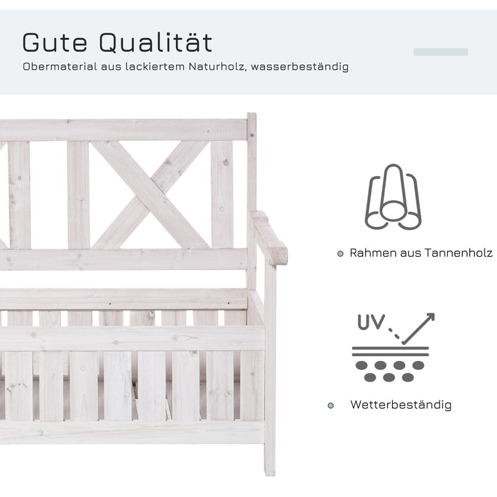 Opbevaringsbænk, 2-personers, havekasse, opbevaringsbænk, pudekommode, hvid, 115 x 61 x 85 cm