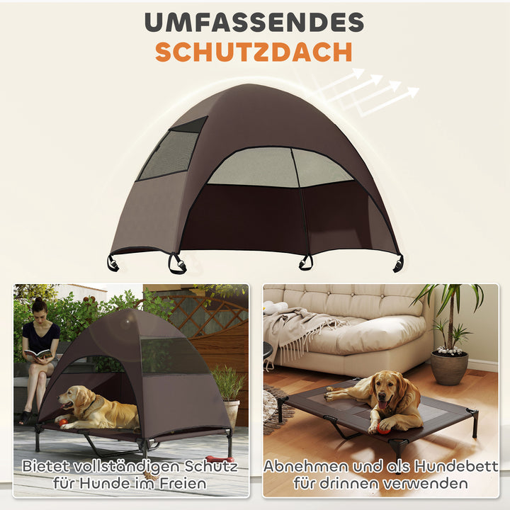 Udendørs hundeseng med tag, hævet hundeseng til store hunde, 106 x 76 x 99 cm, kaffe