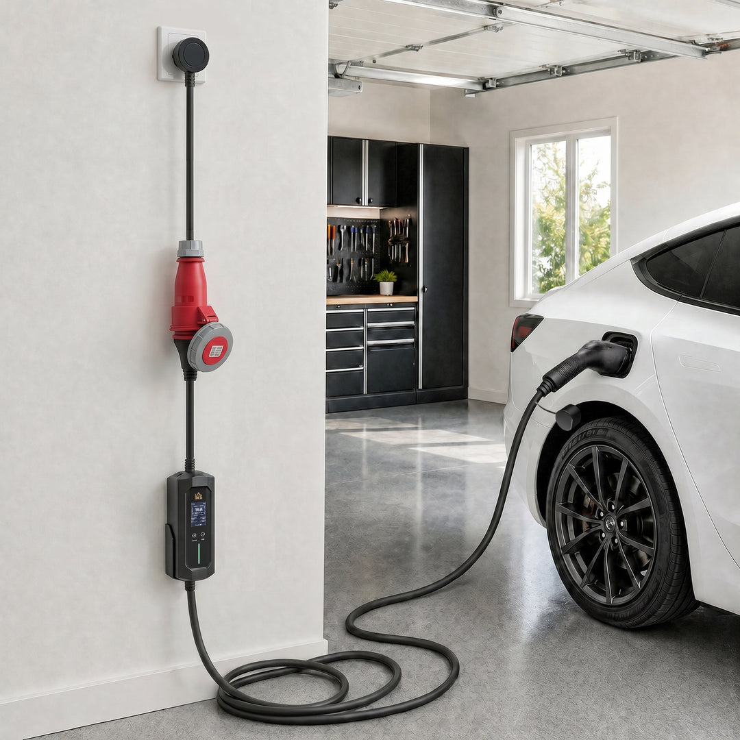 Mobil vægboks 11kW 8m Type 2 CEE 6-16A til Type 2 IP65 til elbiler med hybridladning
