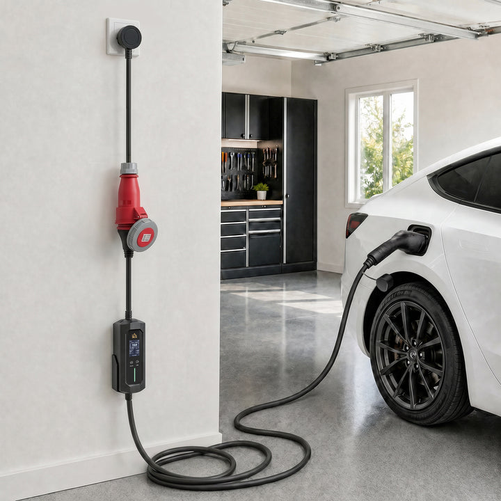 Mobil vægboks 11kW 8m Type 2 CEE 6-16A til Type 2 IP65 til elbiler med hybridladning