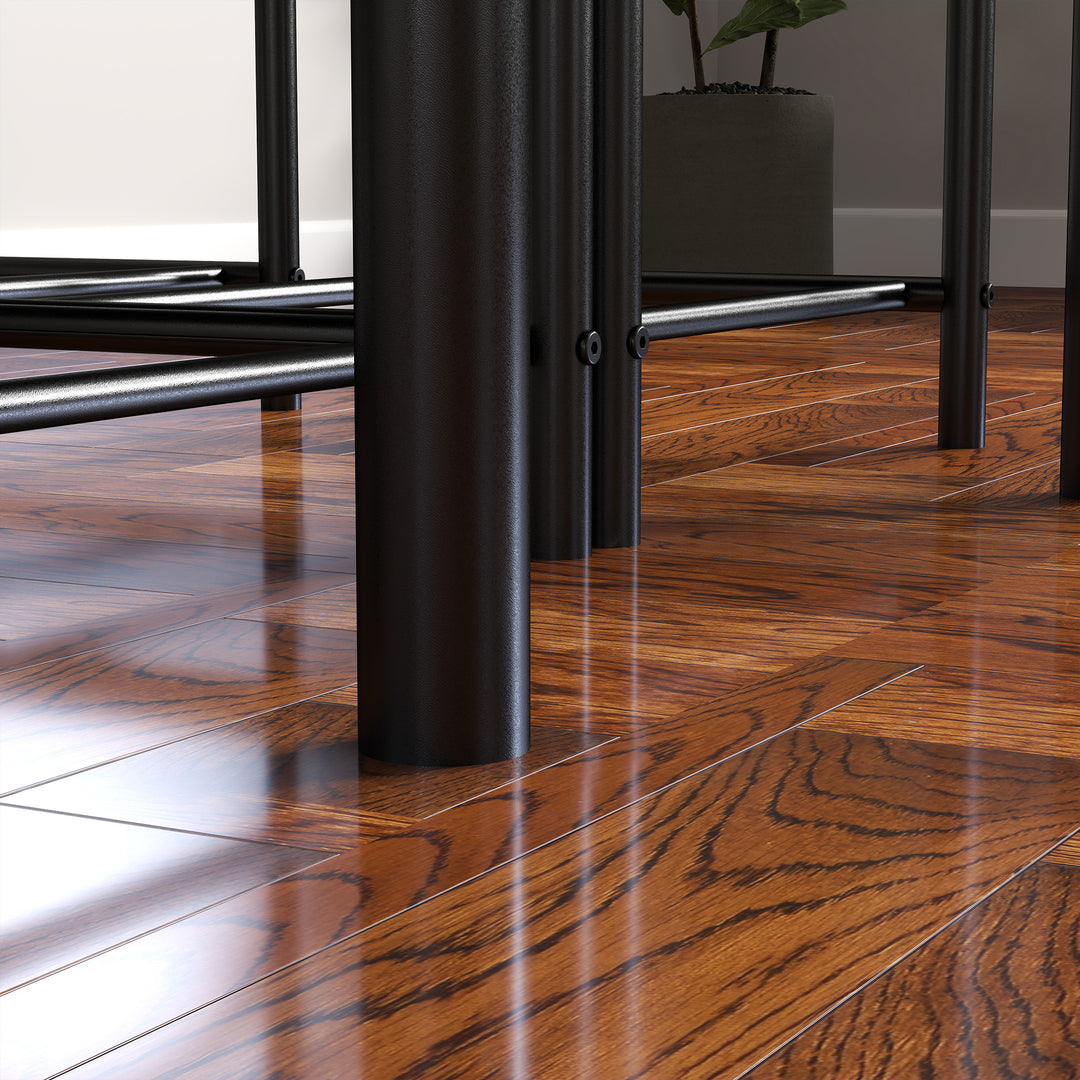 4-Delt spisebordssæt, pladsbesparende sæt med bord, 2 stole og bænk, til små rum, metal, træ, brun