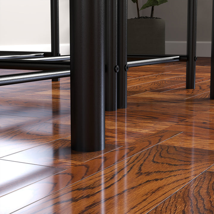 4-Delt spisebordssæt, pladsbesparende sæt med bord, 2 stole og bænk, til små rum, metal, træ, brun