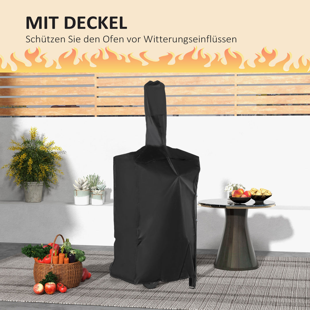 2-i-1 udendørs pizzaovn, med pizzasten, askebæger, 2 grillriste, termometer, rustfri, sort
