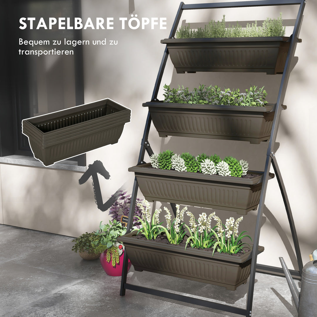 Plantestativ, blomsterstativ, plantehylde, stabelbar, vejrbestandig, 76 cm x 79 cm x 162 cm, brun