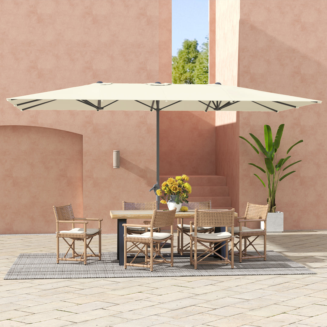 Dobbeltsidet paraply, 451 x 264 cm parasol med håndsving, 12 metalribber, aluminiumsstang, cremehvid