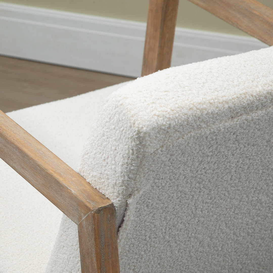 Gyngestol med træramme, polstret afslapningsstol, lænestol, stuestol, loungestol med polstret sæde, gummi, træ, cremehvid, 60 x 81 x 71 cm