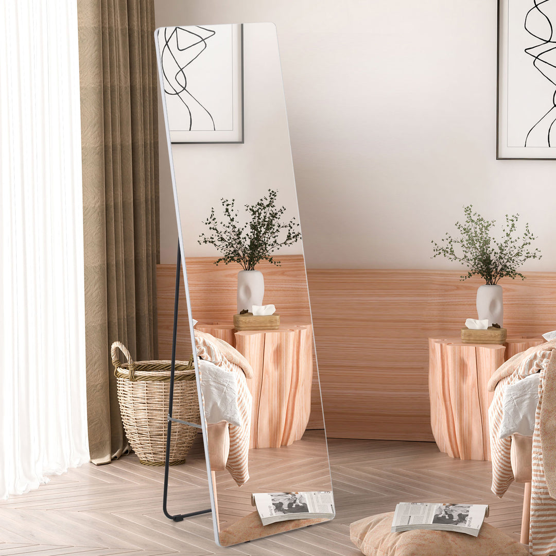 Stående spejl vægspejl fuld figurspejl, aluminium, 45 cm x 37 cm x 158,5 cm, sølv