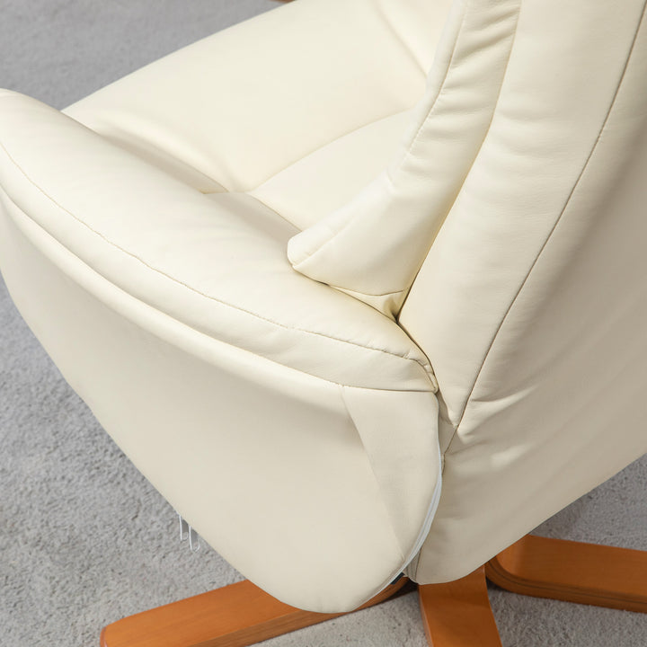 Lænestol med fodskammel, lænefunktion, betræk i kunstlæder, op til 150 kg, 71 x 84 x 102 cm, cremehvid