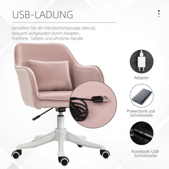 Massagebordstol 78-86 cm højdejusterbar kontorstol drejestol computerstol med usb trin arbejdsstol med vibrationsfunktion lændepude massagefunktion pink
