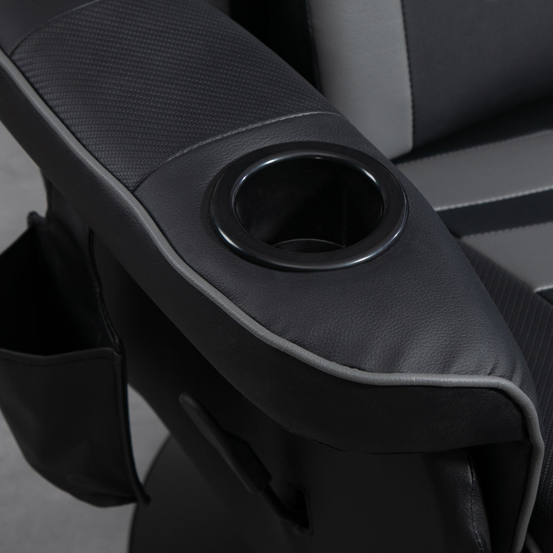 Gamingstol, massagefunktion, ryglæn med justerbar ryglæn, fodstøtte, op til 120 kg, stålstel, kunstlæder, grå