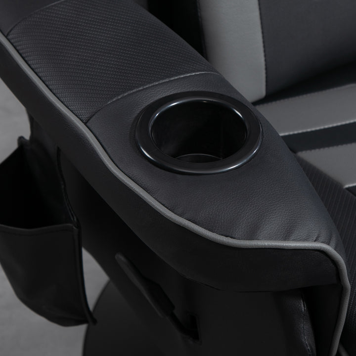 Gamingstol, massagefunktion, ryglæn med justerbar ryglæn, fodstøtte, op til 120 kg, stålstel, kunstlæder, grå