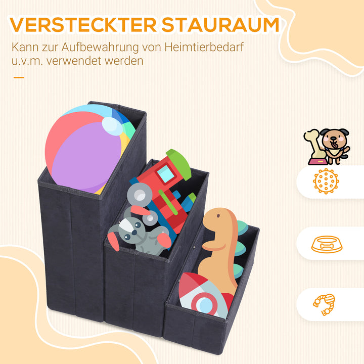 Kæledyrstrappe kattetrappe hundetrappe sammenklappelig 3-trins kæledyrstrappe med opbevaringsplads til katte og hunde mdf sort 40 x 54 x 48 cm