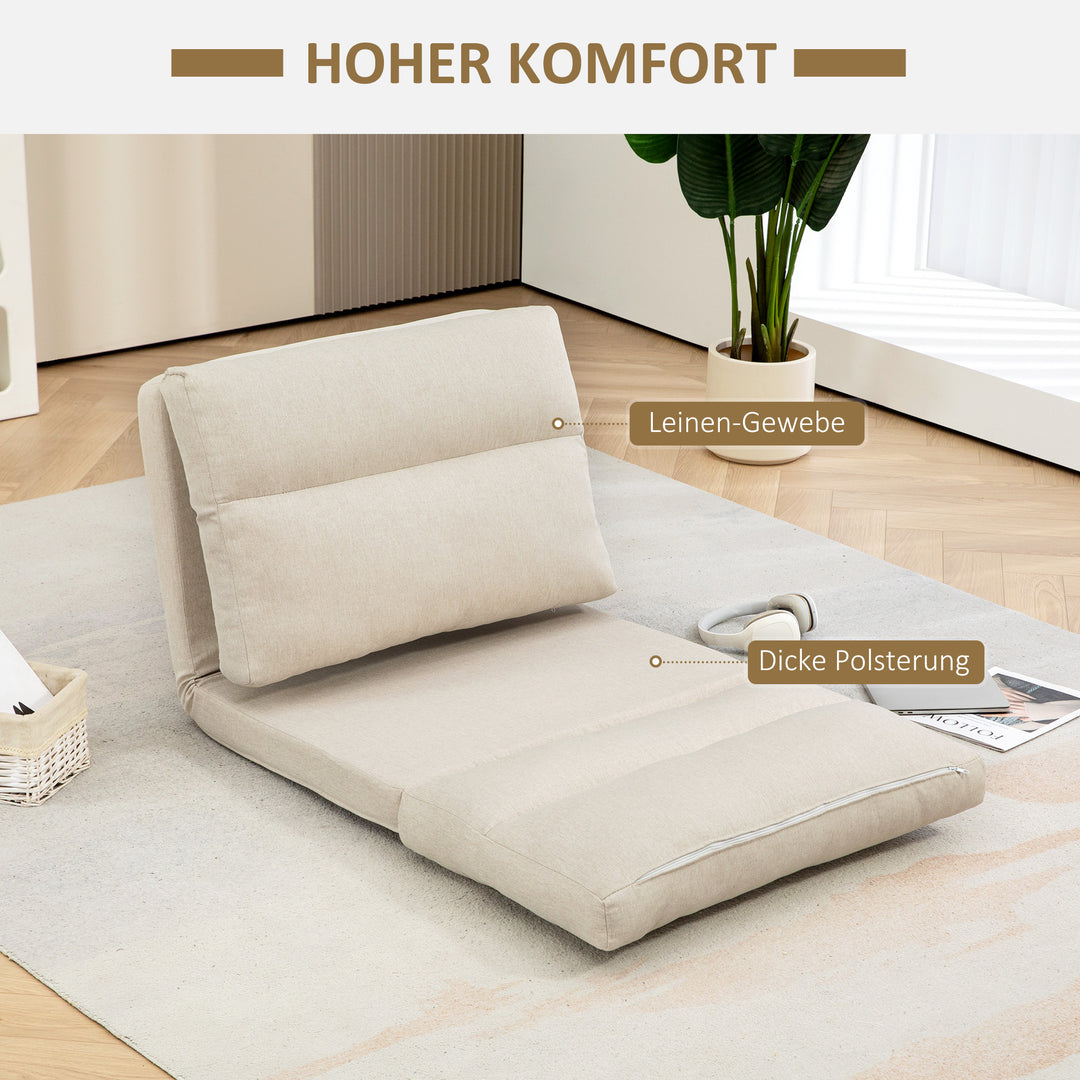 Sækkestol med sengefunktion, foldbar ryglæn, op til 120 kg, 70 x 72 x 56 cm, beige