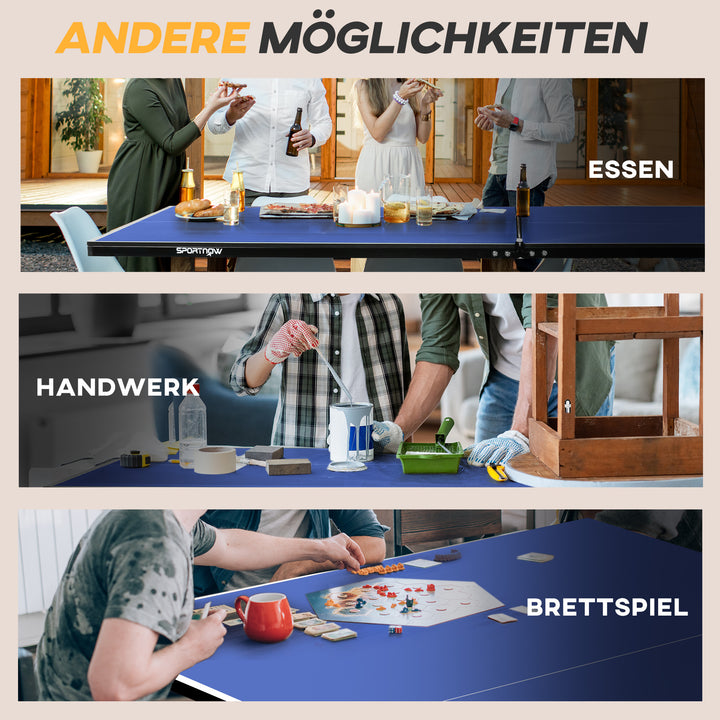 Bordtennisbord, foldbart, 8 hjul, pulverlakeret stålramme, mdf, 274 x 152,5 x 76 cm, blå