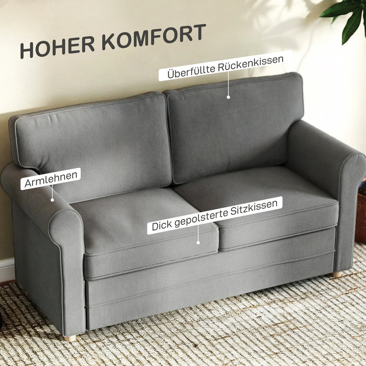 2-Personers sofa, kompakt stuesofa, stof med hørlook, bløde sædehynder, stålstel, mørkegrå