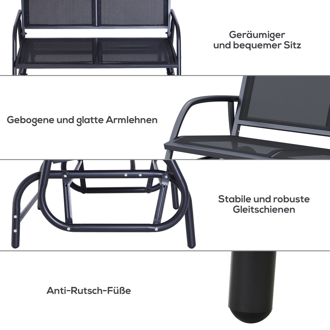 -Gyngestol med havebænk og vippemekanisme, bæreevne op til 200 kg, 120 x 70 x 85 cm, sort