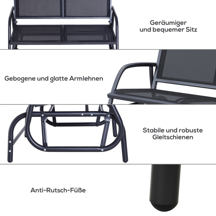 -Gyngestol med havebænk og vippemekanisme, bæreevne op til 200 kg, 120 x 70 x 85 cm, sort