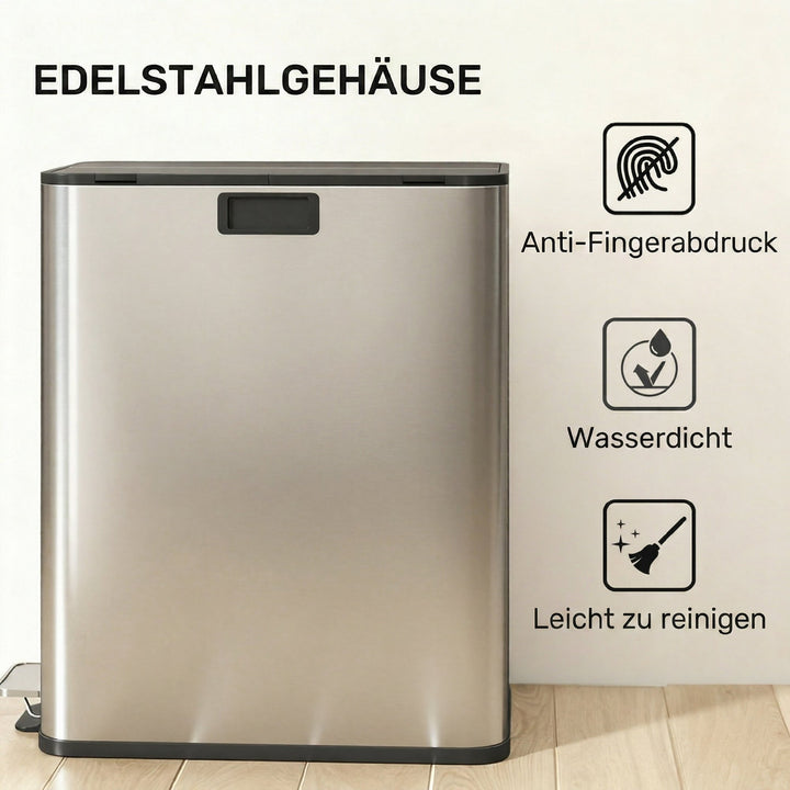 Køkkenaffaldsspand 2 x 28L pedalspande i rustfrit stål med soft-close låg, aftagelige indvendige spande