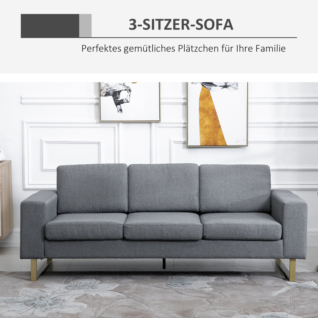 3-Personers sofa tre-personers stofsofa med hynder i armlæn, hørlook, til soveværelse, 200 x 82 x 78 cm, mørkegrå