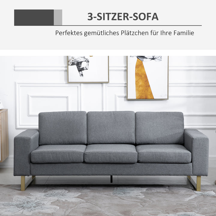 3-Personers sofa tre-personers stofsofa med hynder i armlæn, hørlook, til soveværelse, 200 x 82 x 78 cm, mørkegrå