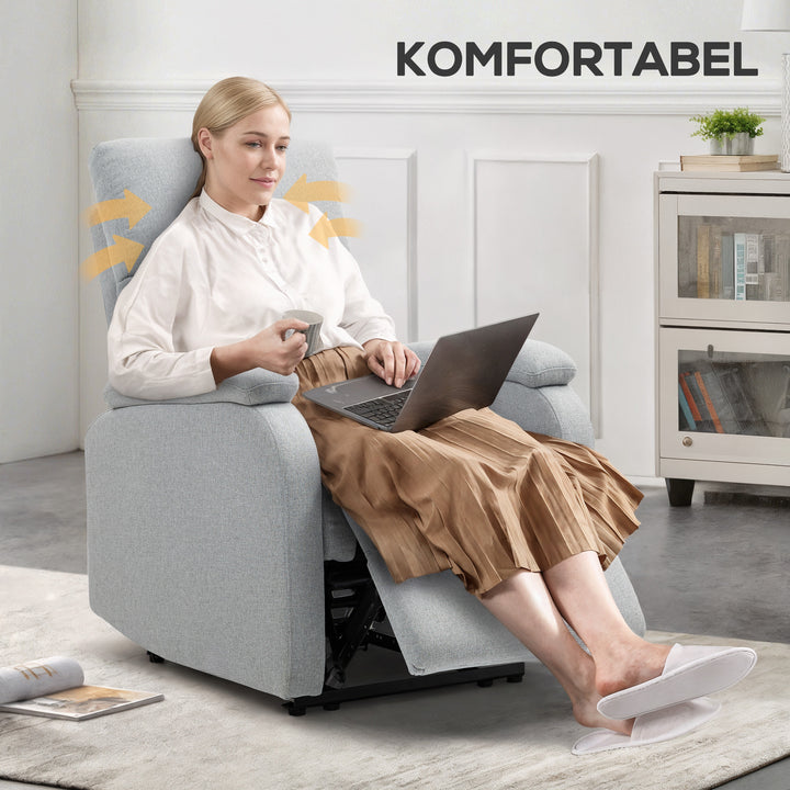 Lænestol med justerbar ryglæn, fodstøtte, polstret stol til stue, grå