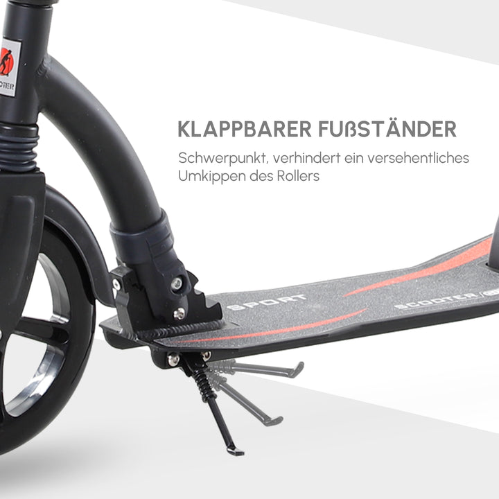 Foldbart løbehjul, sparkscooter, foldbar, med støddæmpere, fra 14 år, sort