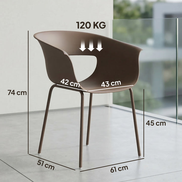 Havestole, sæt med 4, ergonomiske balkonstole med udskæringsdesign, armlæn, vejrbestandige, rustfri, kaffe