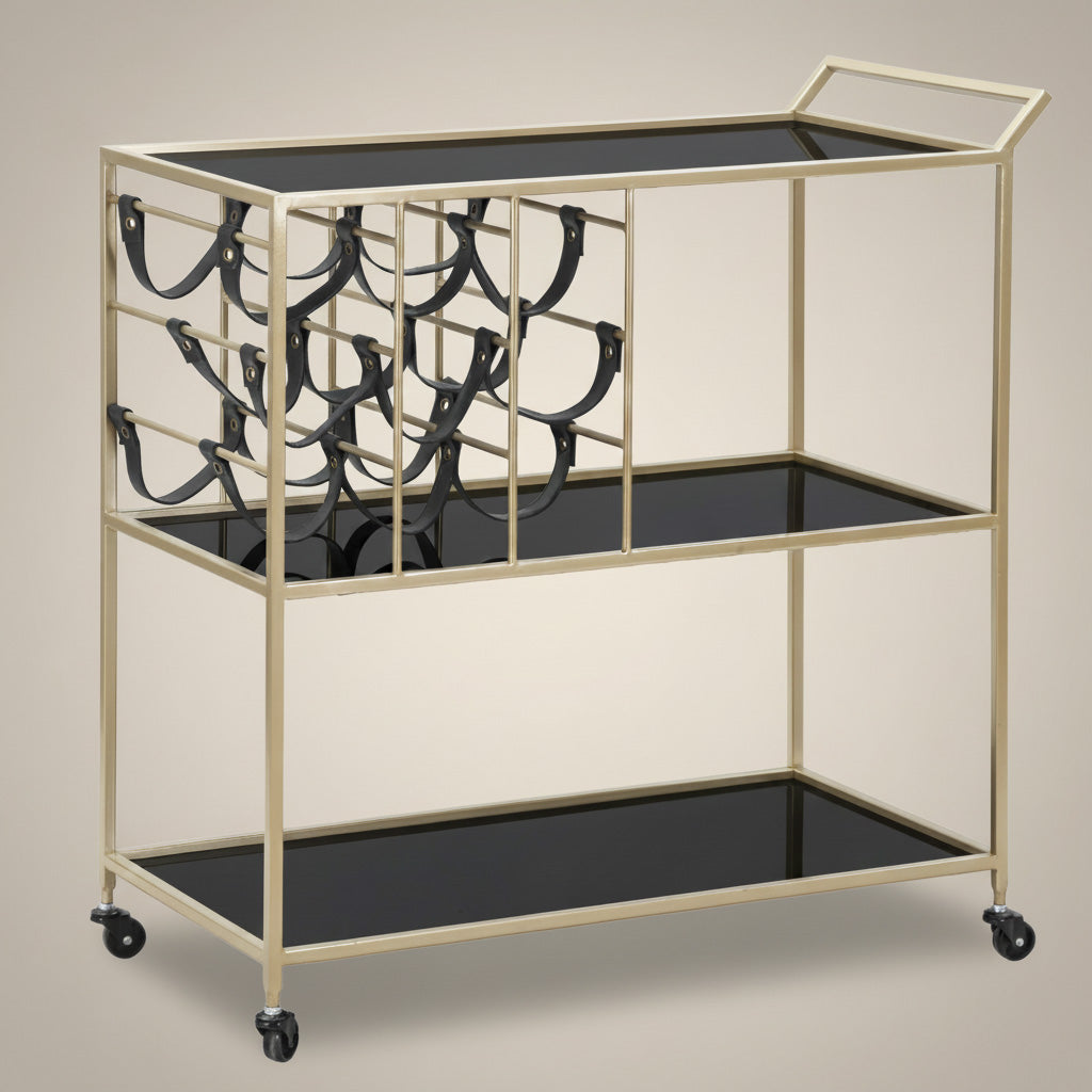 Glam rullevogn med guldfarve, metal, glas og pu – 79x39x5 cm