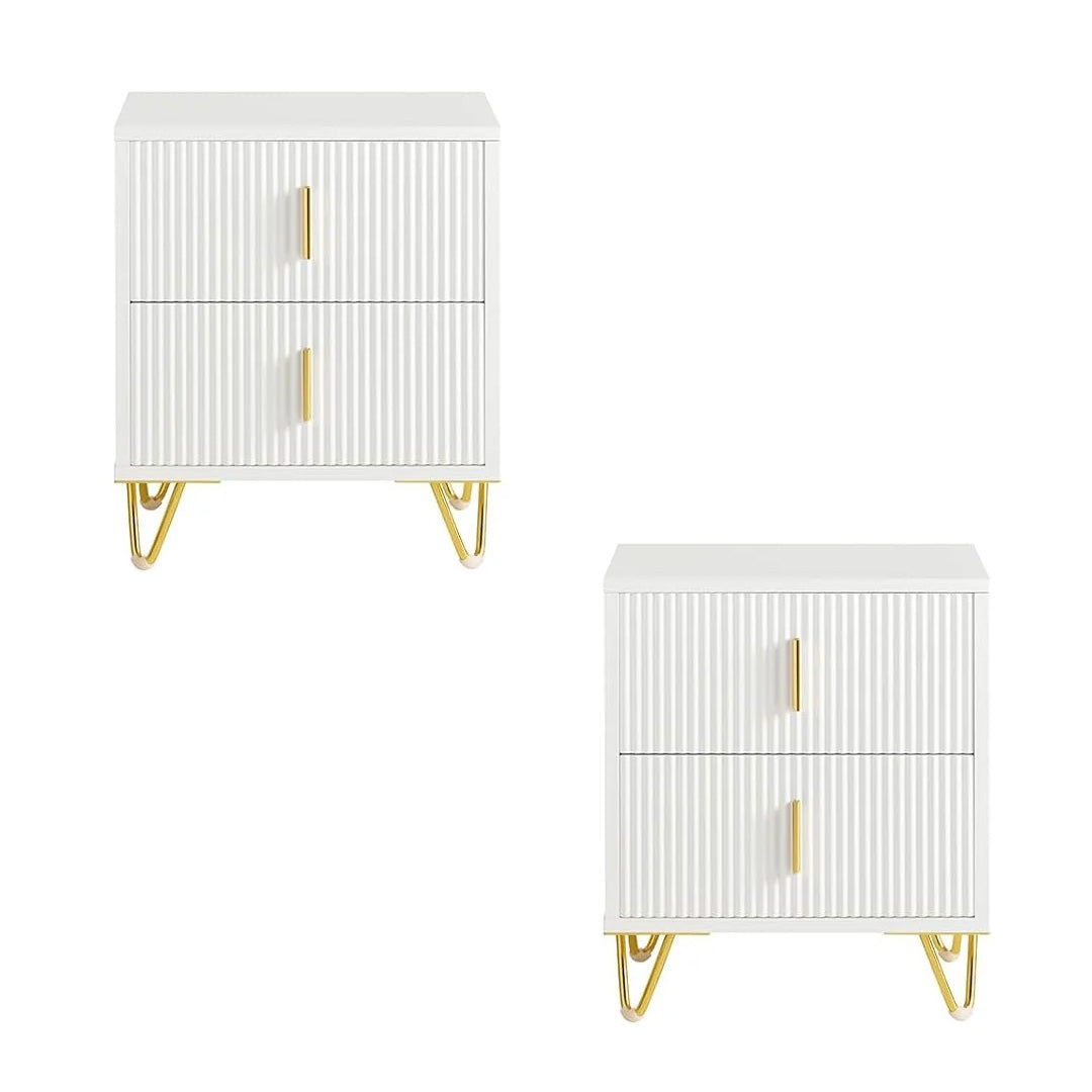 Sengeborde, sæt med 2 styks, natbord med 2 skuffer, moderne sidebord til soveværelse, B40 x D40 x H47 cm, hvid