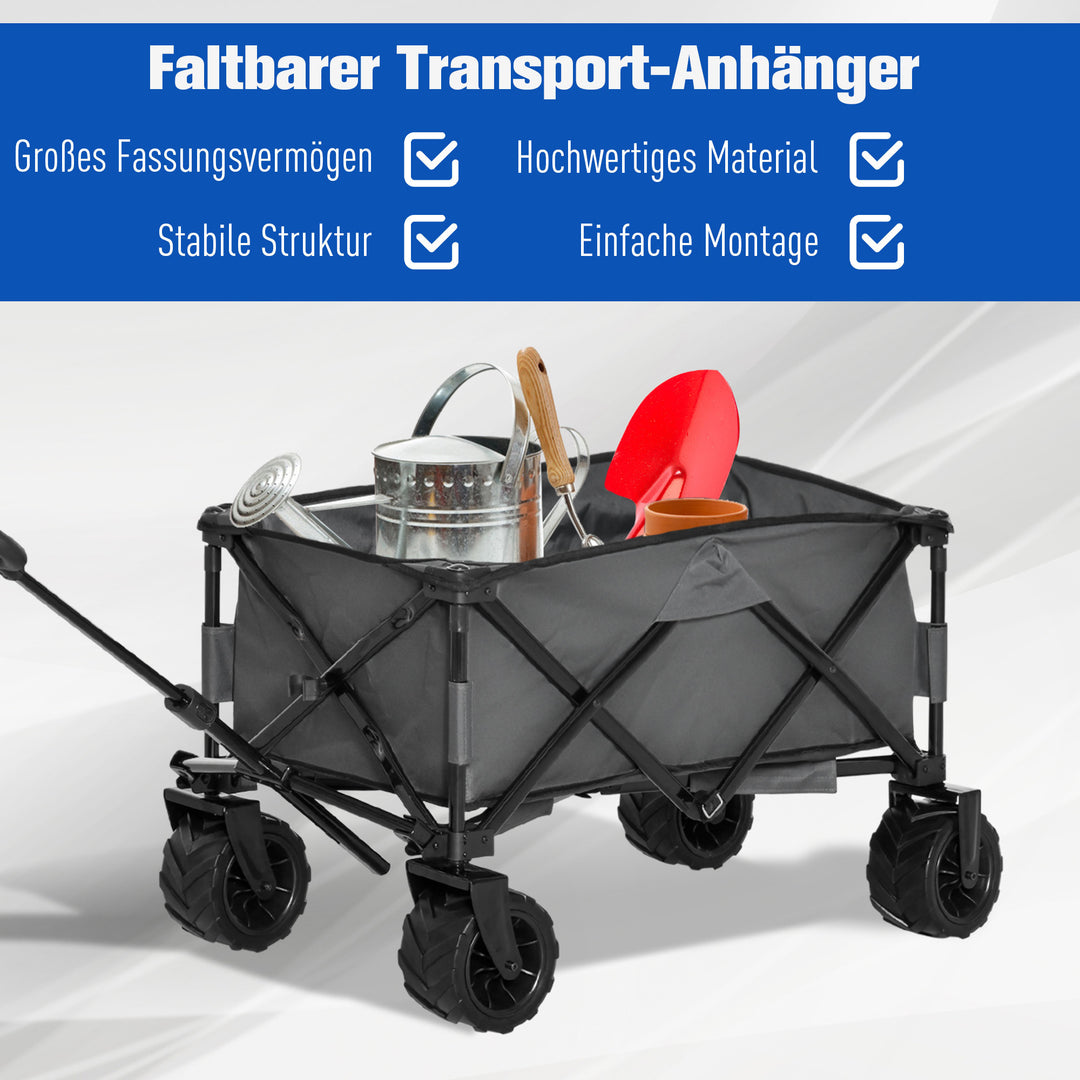 Sammenklappelig sækkevogn, 360° havevogn, transportvogn med teleskophåndtag, justerbar håndtagshøjde, strandvogn, op til 70 kg lasteevne, metal Oxford, mørkegrå, 108 x 55 x 59-89 cm