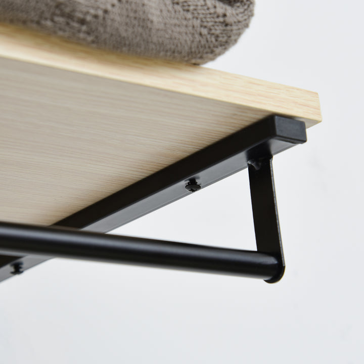 2-I-1 garderobesæt til entré med bænk, vægmonteret knagerække til entré, 6 kroge, natur+sort, 75 x 30 x 45 cm (bænk)