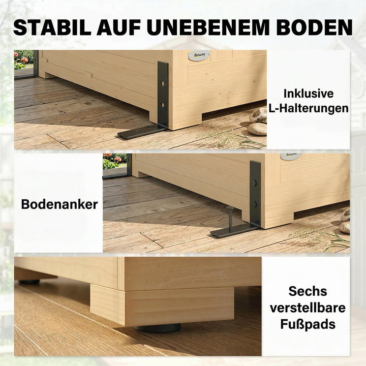 Haveskab i træ med hylde, akrylvinduer, dobbeltdøre, asfalttag, lamelventilation, bundplade, 147x68x198cm