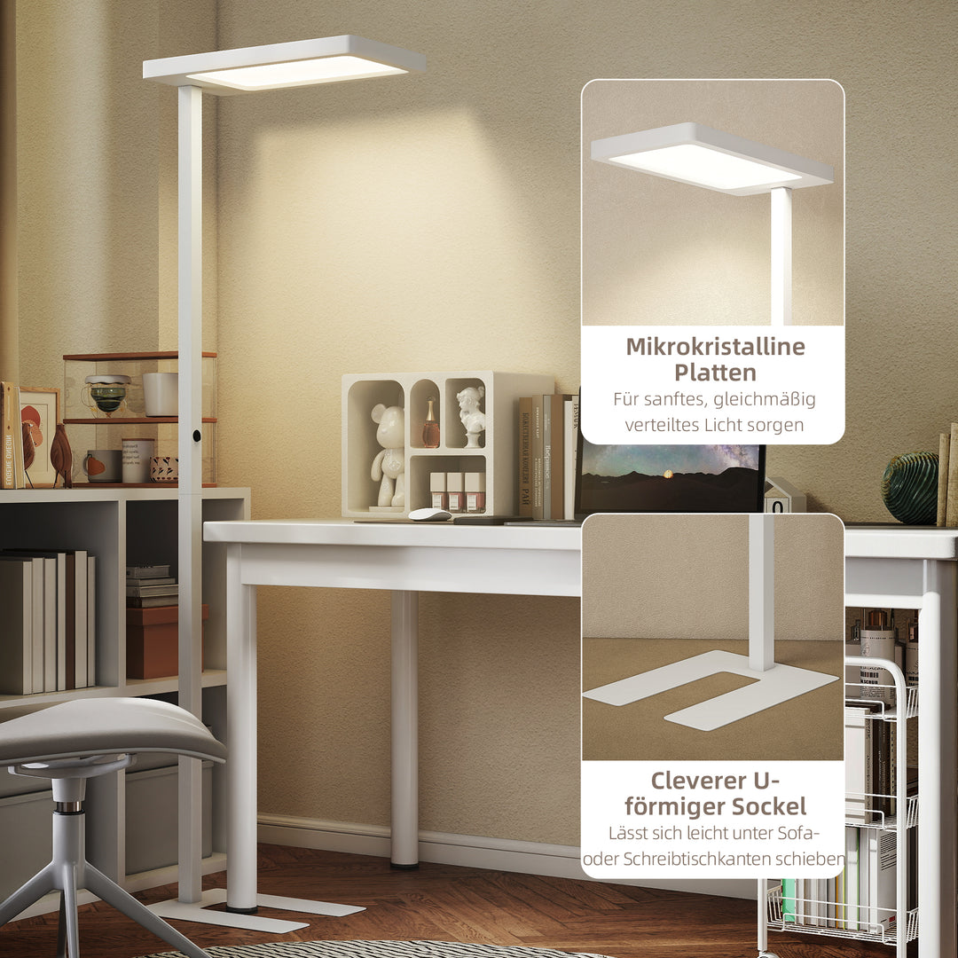LED-gulvlampe, øjenvenligt lys, gulvlampe med fjernbetjening, justerbar lysstyrke, plastik, metal, hvid