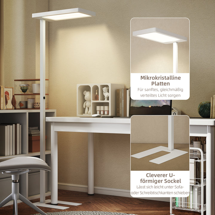 LED-gulvlampe, øjenvenligt lys, gulvlampe med fjernbetjening, justerbar lysstyrke, plastik, metal, hvid