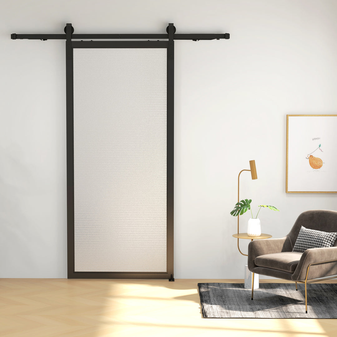 Skydedørssæt, stille og jævn, til træ- og cementvægge, 183 cm, stål, sort