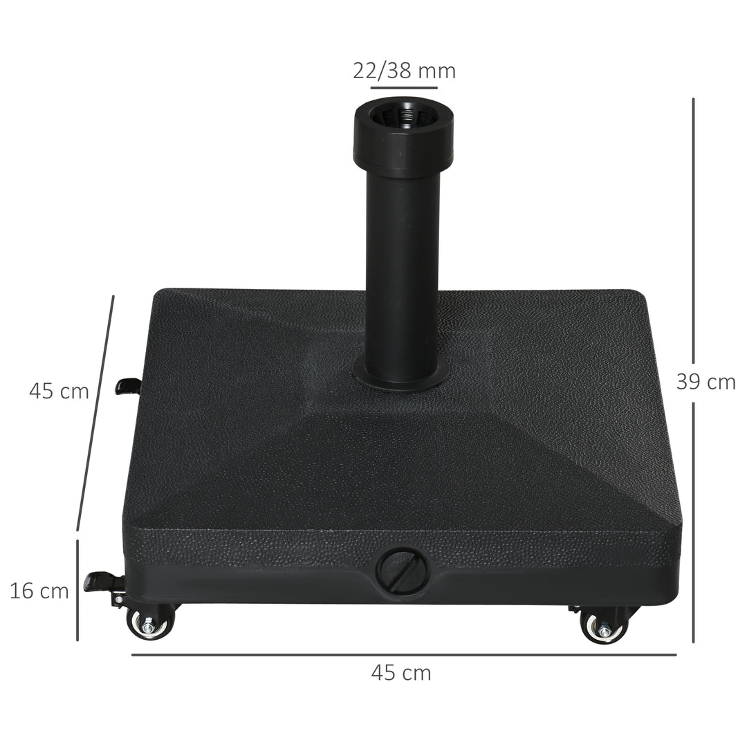 Parasolfod, fyldbar op til 20 kg, parasol med hjul, parasolstativ til parasolstænger 22-38 mm, parasolfod til have, terrasse, balkon, sort