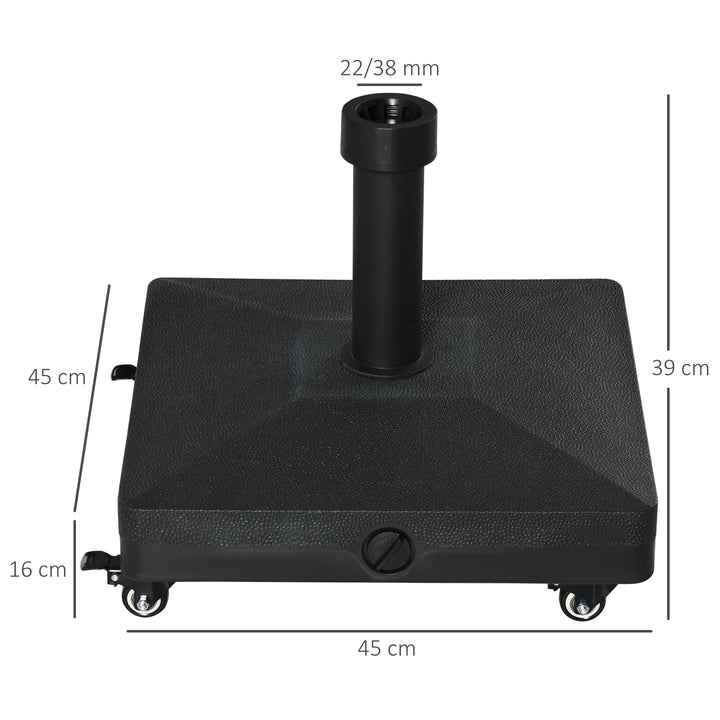 Parasolfod, fyldbar op til 20 kg, parasol med hjul, parasolstativ til parasolstænger 22-38 mm, parasolfod til have, terrasse, balkon, sort