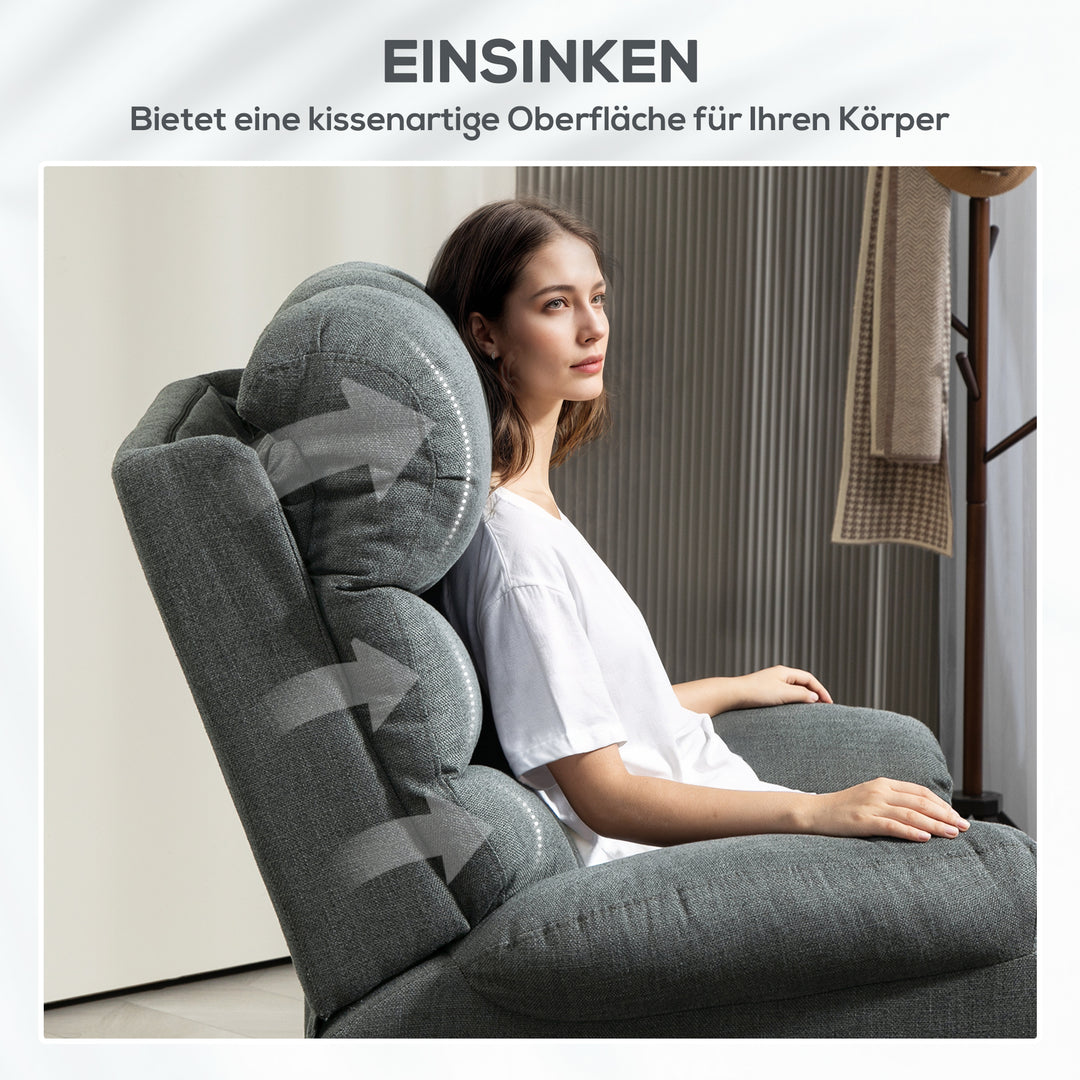 Elektrisk lænestol med massagefunktion, polstret stol med ståfunktion, metal, stof, grå