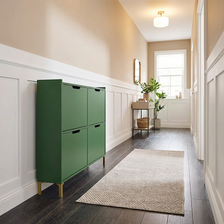 Pladsbesparende skoskab i minimalistisk design, trendy grøn, L100xB19xH90cm